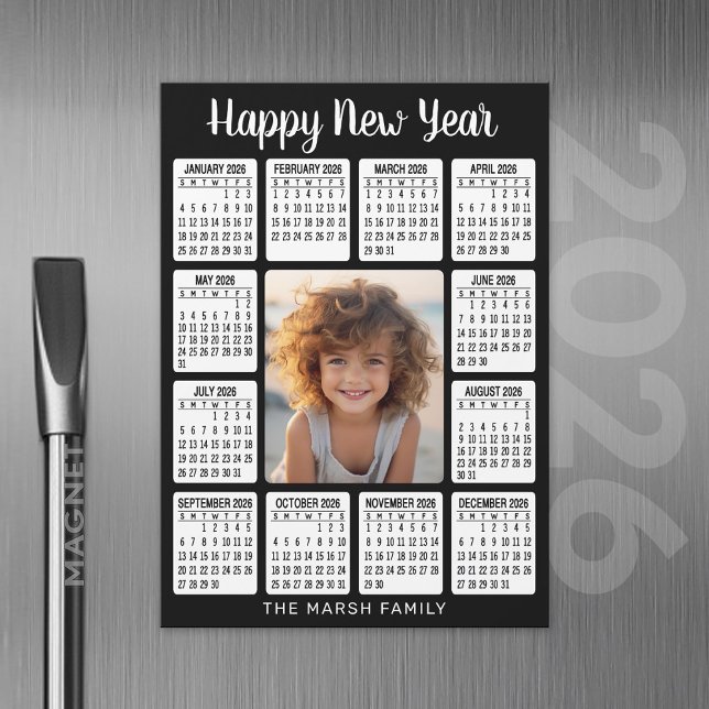 Lodrät Magnetic Calendar Photo - HNY Black (2026 Calendar with A Photo and Magnetic Back)