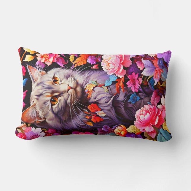 Lodrät med kattmeny för lumbalen för Cat Lover Lumbarkudde (Framsida)