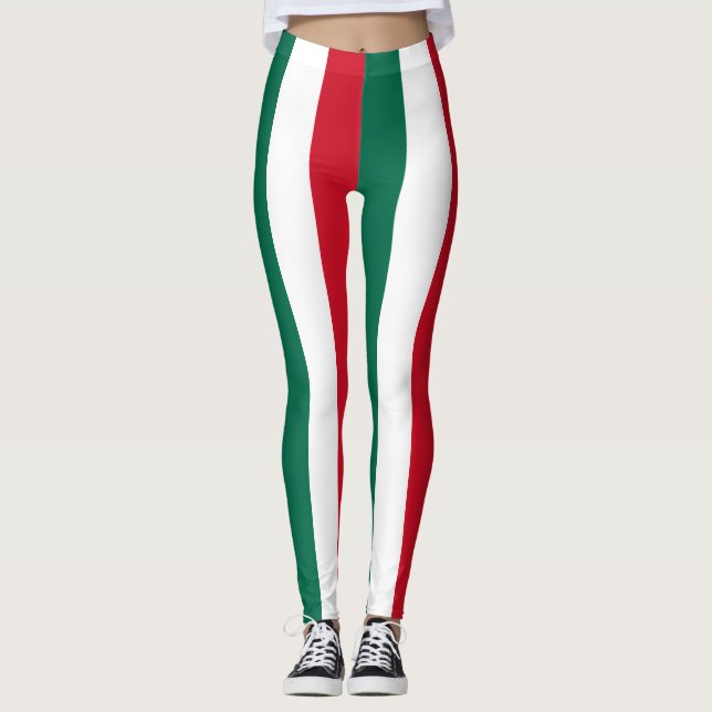 Lodrät Mexiko National Flagga Färg stripe Leggings (Framsida)
