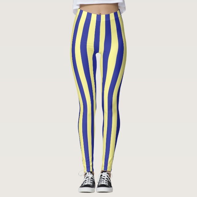 Lodrät Mjuk Gult och Blå Rand Leggings (Framsida)