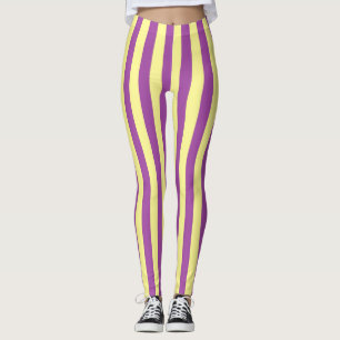 Lodrät Mjuk Gult och Lila Rand Leggings