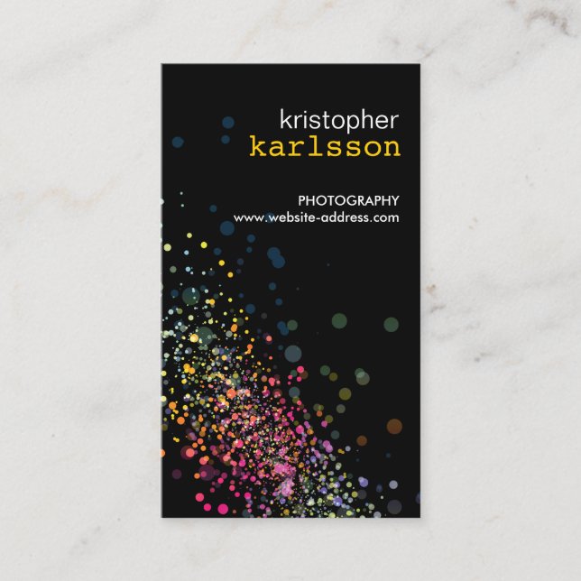 Lodrät Modern Colorful Confetti Bokeh Black Visitkort (Framsida)
