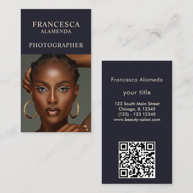 Lodrät Modern Minimal Black White 1 Photo Visitkort (Fram/baksida)