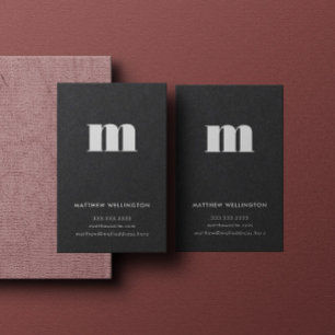 Lodrät Modern Minimal Solid Black Monogram Visitkort