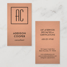 Lodrät Modern Monogram Copper Faux Foil & Black Visitkort