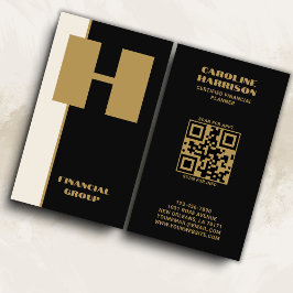 Lodrät Modern QR Code Minimal Black Monogram Visitkort