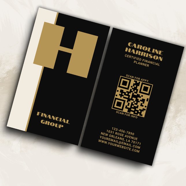 Lodrät Modern QR Code Minimal Black Monogram Visitkort (Fully customizable to fit your business branding.)
