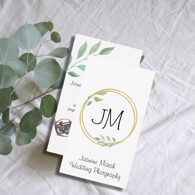 Lodrät Monogram Guld Ram Bröllop-fotograf Visitkort (Skapare uppladdad)