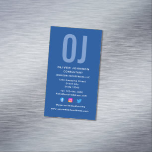 Lodrät Monogram Initialer Namn Blue - Vita valfrit Magnetiska Visitkort