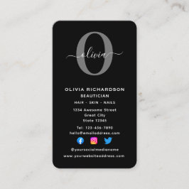 Lodrät Monogram Namn Black White Grått Visitkort