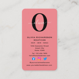 Lodrät Monogram Namn Black White-Rosa Visitkort