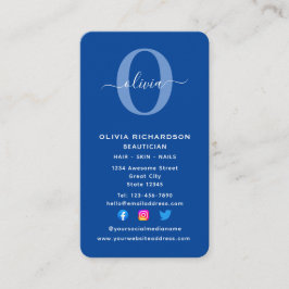 Lodrät Monogram Namn Blue White Girly Visitkort