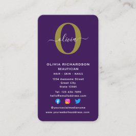 Lodrät Monogram Namn Lila White Guld Visitkort