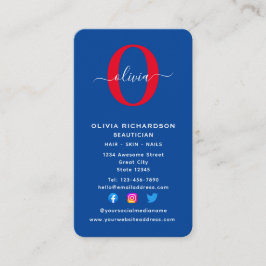 Lodrät Monogram skript Namn Blue White Red Visitkort