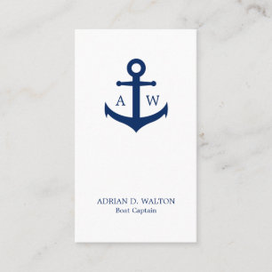 Lodrät Nautical Navy Blue and White Monogram Visitkort