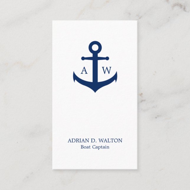 Lodrät Nautical Navy Blue and White Monogram Visitkort (Framsida)