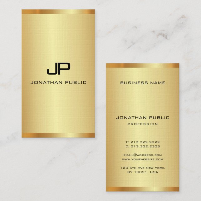 Lodrät Personlig Monogram Elegant Guld Visitkort (Fram/baksida)