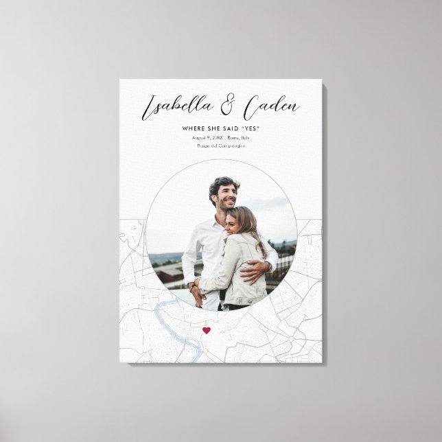 Lodrät Photo Gift i Förlovningen Rom Karta Bröllop Canvastryck (Framsida)