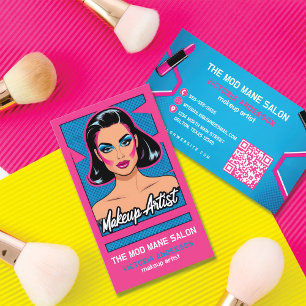 Lodrät Pop Art Neon Rosa Blue Makeup Artist Visitkort