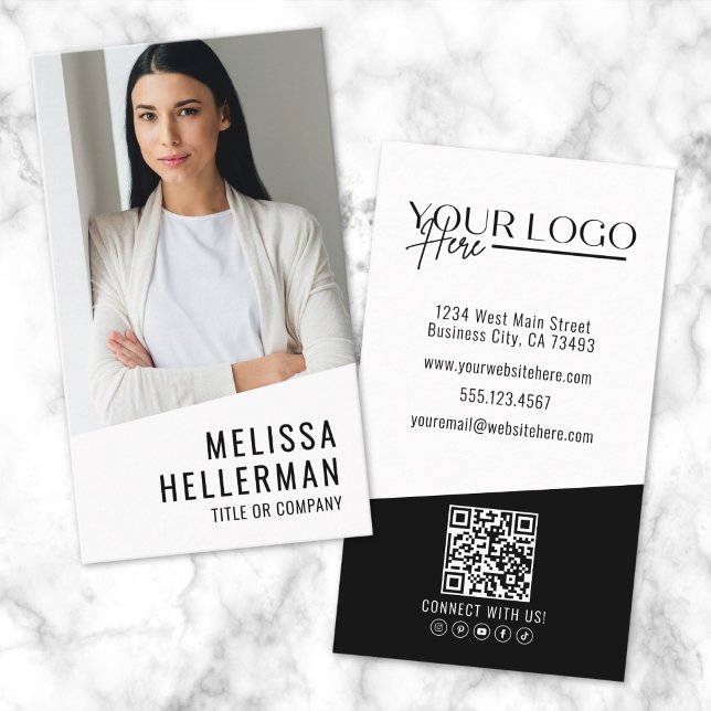 Lodrät professionell Foto QR Code Company Logotyp Visitkort (Professional Photo QR Code Company Logo Vertical Business Card)