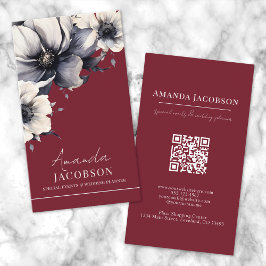 Lodrät QR-Elegant för röd Blommigt, Professionell Visitkort