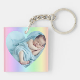 Lodrät Rainbow Heart, två foto Keychain