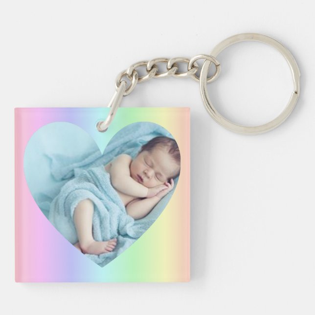 Lodrät Rainbow Heart, två foto Keychain (Baksidan)