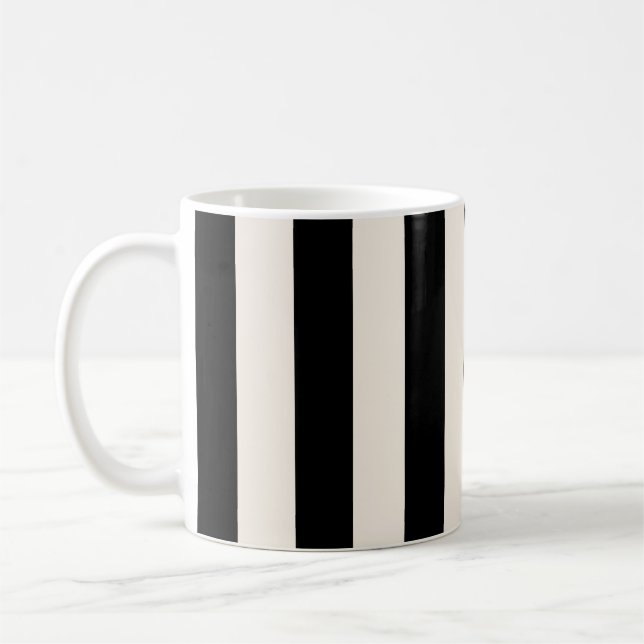 Lodrät Rand Black and Cream White Stripe Kaffemugg (Vänster)