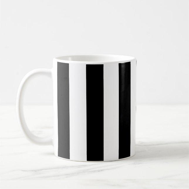 Lodrät Rand Black and White Stripe Kaffemugg (Vänster)