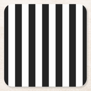 Lodrät Rand Black and White Stripe Underlägg Papper Kvadrat