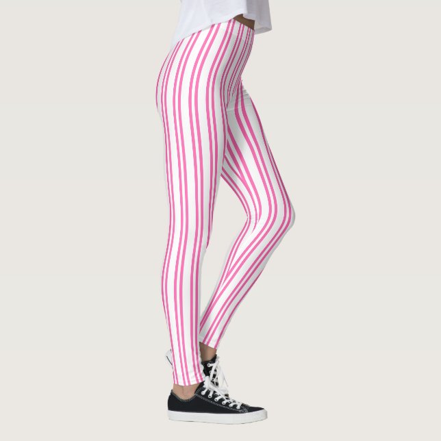 Lodrät Rand Rosa Vitstripe Mönster Leggings (Höger)