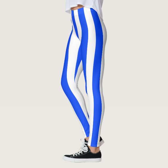 Lodrät Rand Sailor Blue & White Mönster Leggings (Vänster)