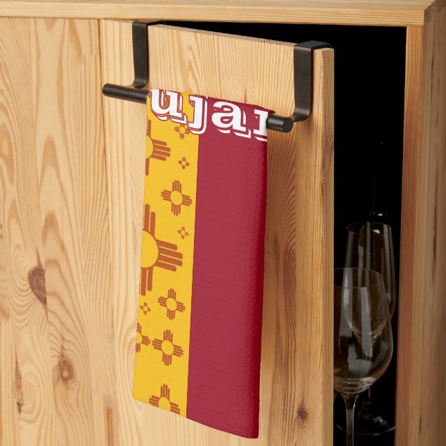 Lodrät Rand Zia Sol Red Gult New mexico Kökshandduk (Thirds Fold)