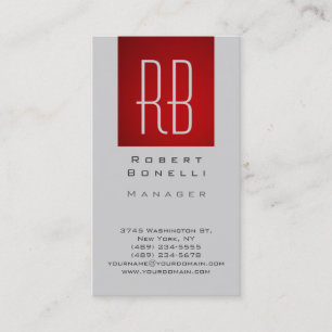 Lodrät Red Grått Modern Monogram-Affärskort Visitkort