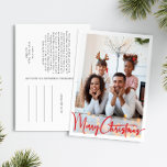 Lodrät Red Script God jul, fullt Photo Helg Vykort<br><div class="desc">Minnessäsong med det här festive red script God jul lodrät fotokort för fullt-helgdag som innehåller ett litet elegant charm. Chicens utformning visar en enkel röd-vit palett färg, som frammanar vinterns mysiga anda. Dess moderna och unika dragningskraft och dess gedigna formulering skapar en balans mellan perfekt och säsong. I en avslappnad...</div>
