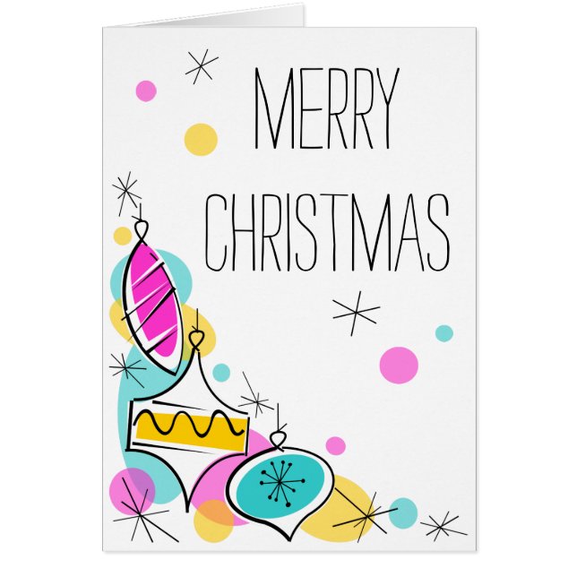 Lodrät Retro Träd Baubles Corner-jultext Hälsningskort (Framsidan)