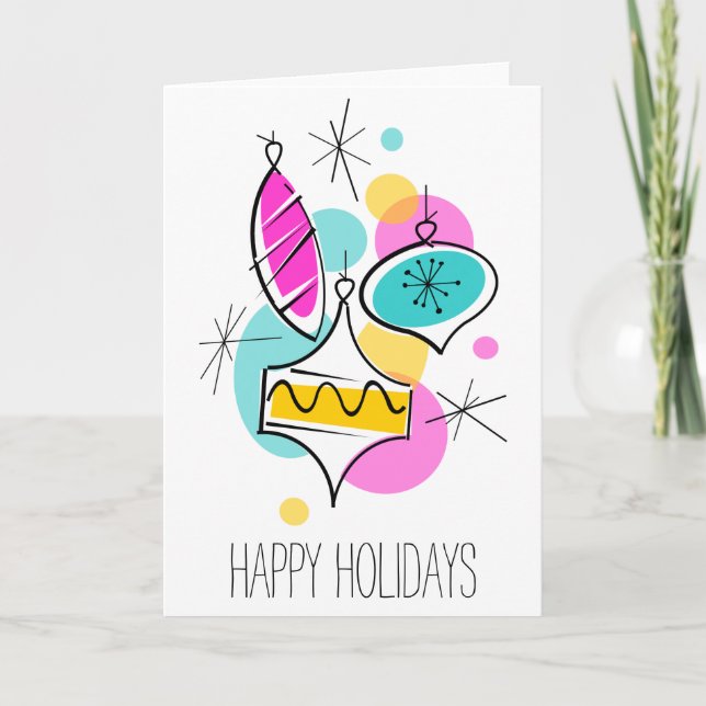 Lodrät Retro Träd Baubles Group Helgdagars Helgkort (Framsida)