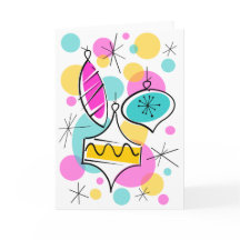 Lodrät Retro Träd Baubles hälsning kort