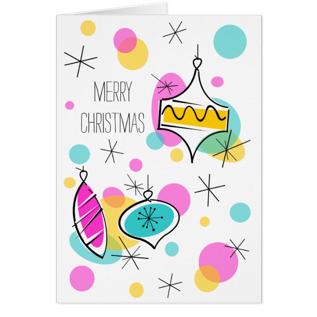 Lodrät Retro Träd Baubles jultext Hälsningskort (Framsidan)