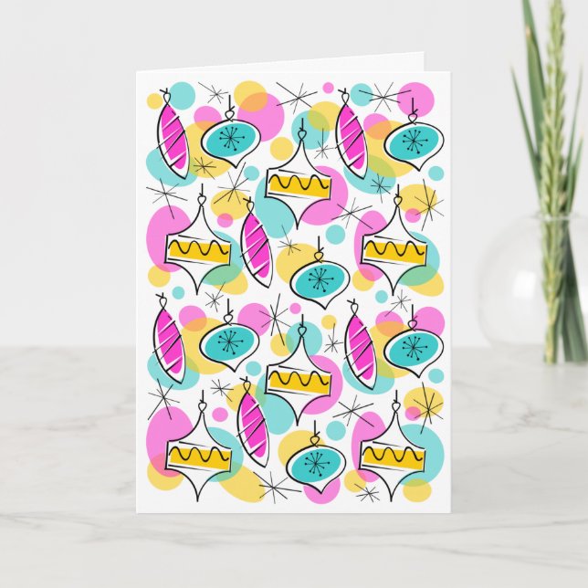 Lodrät Retro Träd Baubles med flera inuti text Helgkort (Framsida)