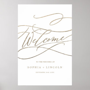 Lodrät Romantic Guld Calligraphy Välkommen Bröllop Poster