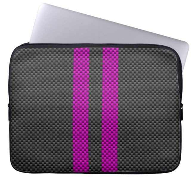 Lodrät Rosa Tävla Rand i kolfiber Stil Laptop Fodral (Framsidan)