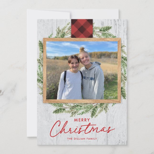 Lodrät Rustic Wood God jul-fotokort Inbjudningar (Framsida)