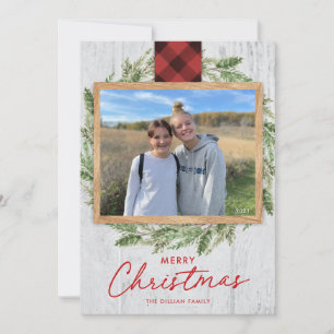 Lodrät Rustic Wood God jul-fotokort Inbjudningar