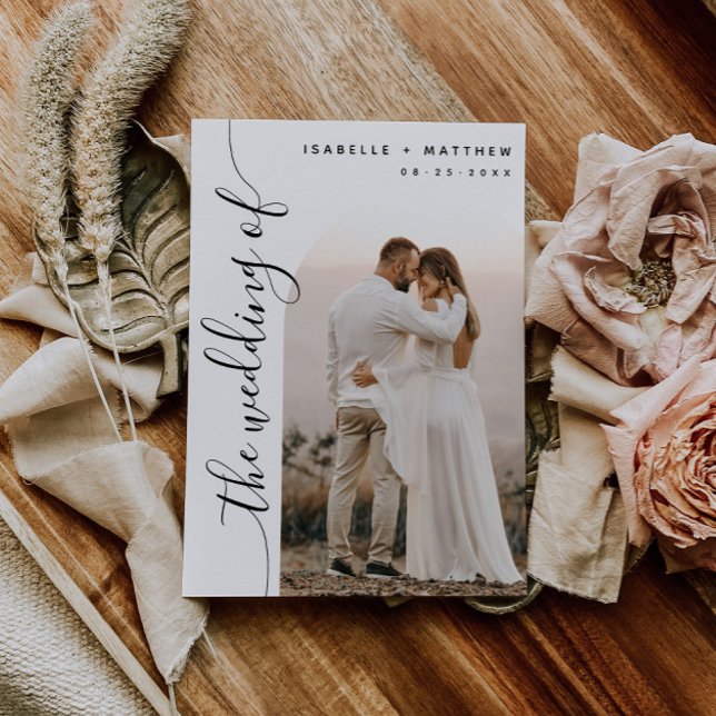 Lodrät Script Photo Arch Bröllop Inbjudningar (Skapare uppladdad)