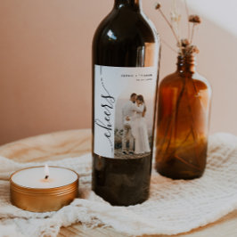 Lodrät Script Photo Arch Bröllop Vinflaska Etikett