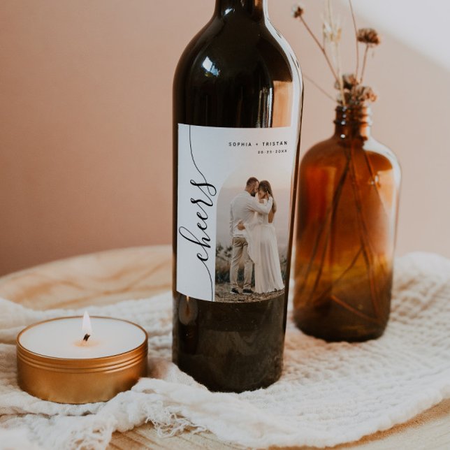 Lodrät Script Photo Arch Bröllop Vinflaska Etikett (Skapare uppladdad)
