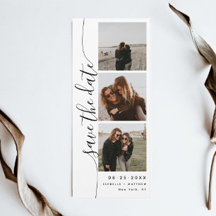 Lodrät Script Photo Strip Bröllop Spara Datumet
