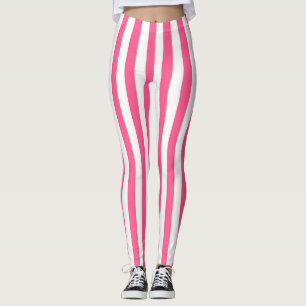 Lodrät Shock rosa och vit Rand Leggings