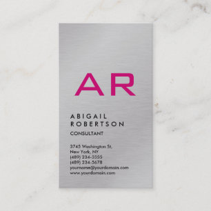 Lodrät Silver Grått Trendig Rosa Monogram Feminin Visitkort